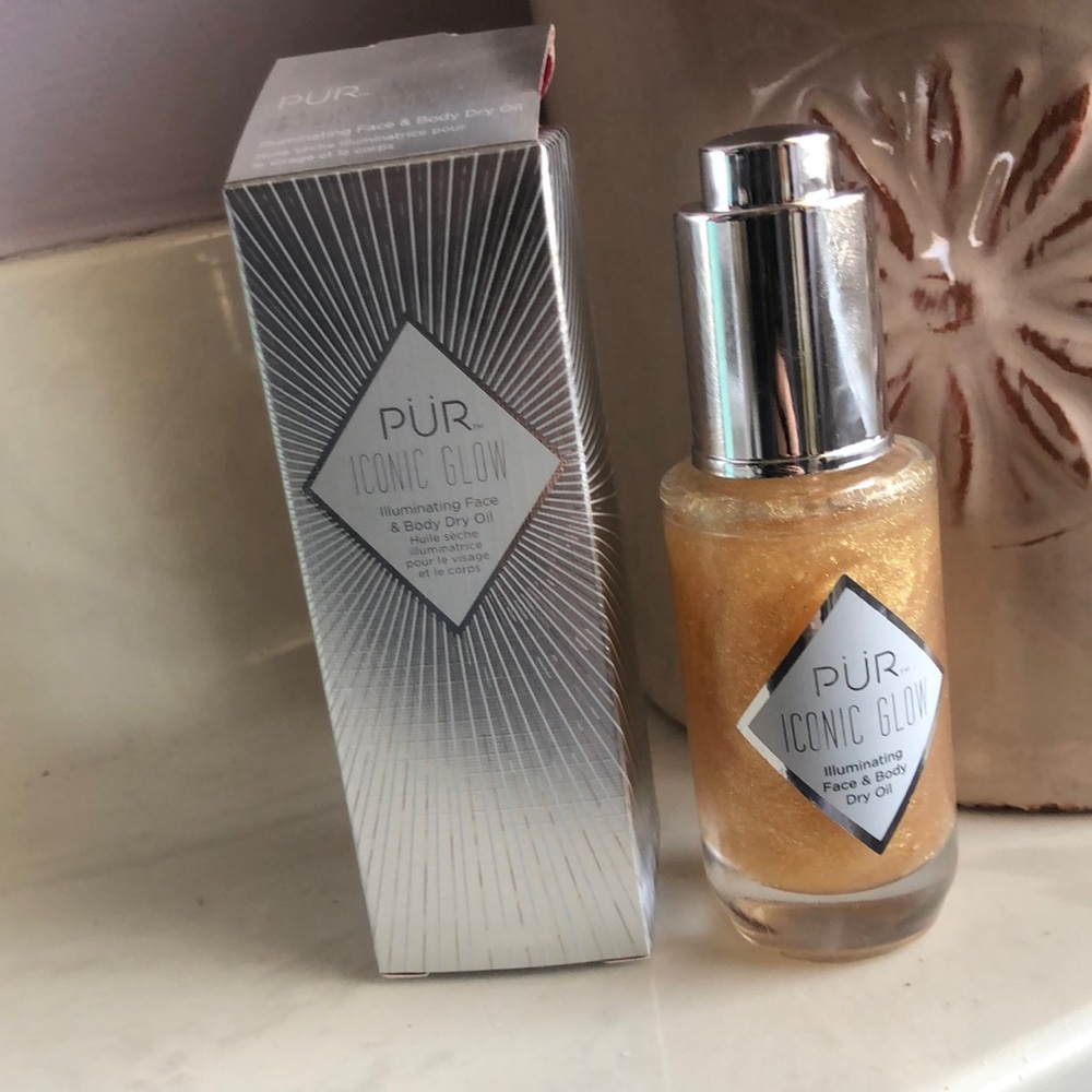 PUR iconic glow dry oil, face and body glitter oil